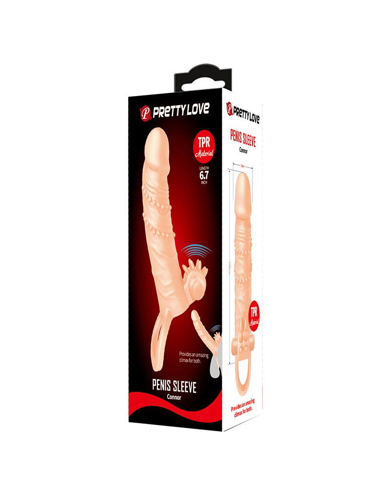 Pretty Love - Connor - Penis Sleeve Vibrator met Clitoris Stimulator - Nude