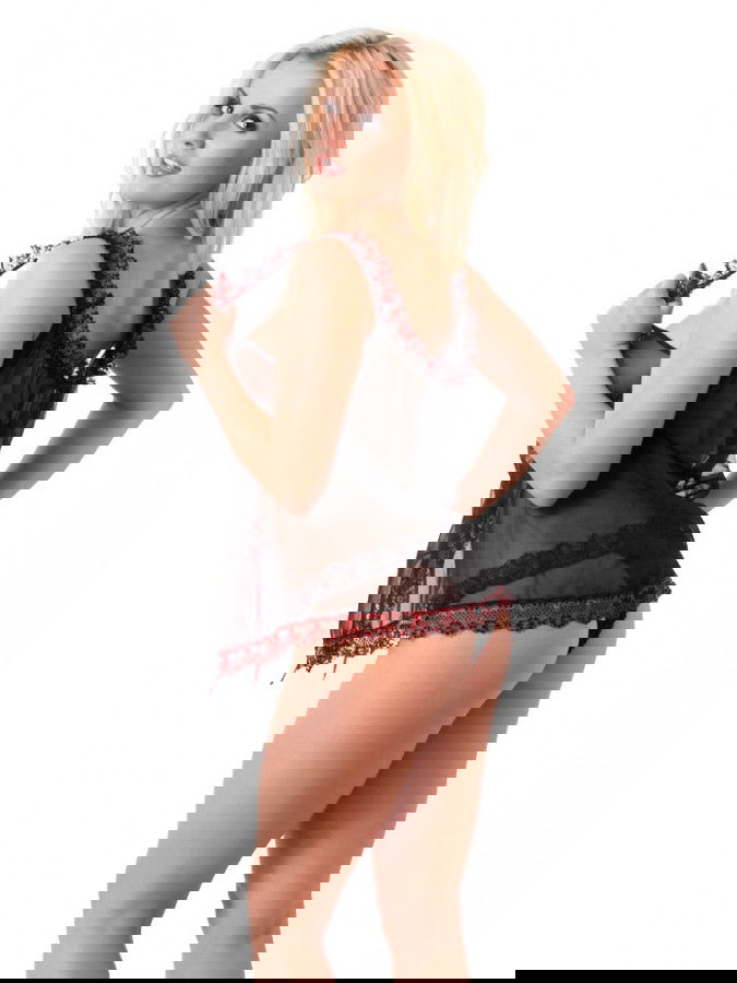 Amorable by Rimba - Babydoll met Slip - One Size - Zwart / Rood