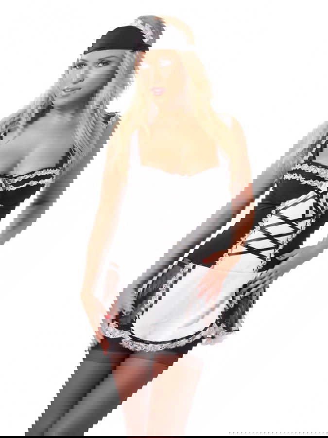 Amorable by Rimba - Dienster Uniform (5 delig) - Zwart / Wit