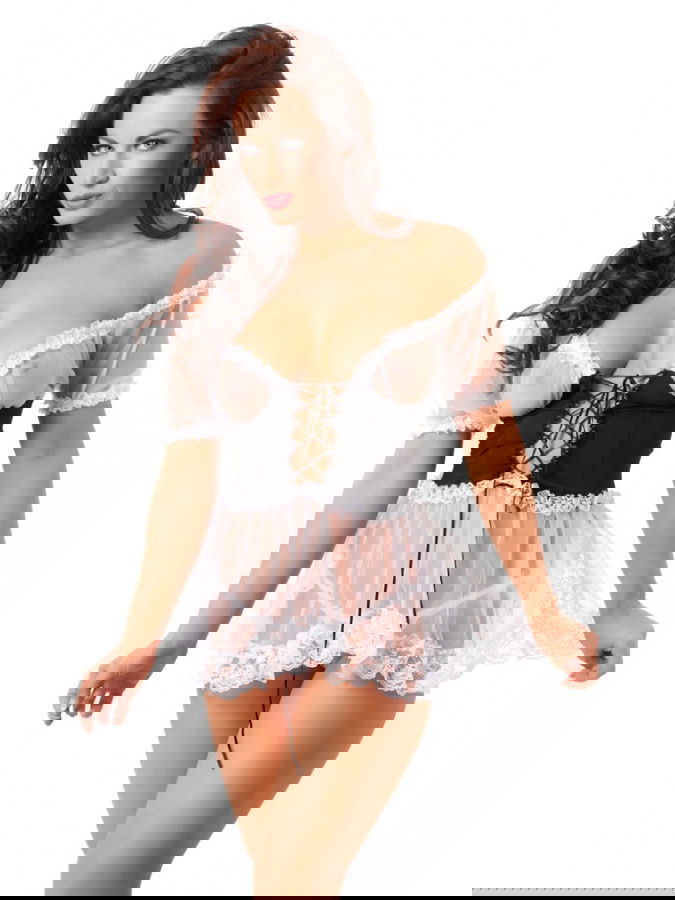 Amorable by Rimba - Serveerster Jurk en slip - One Size - Zwart / Wit