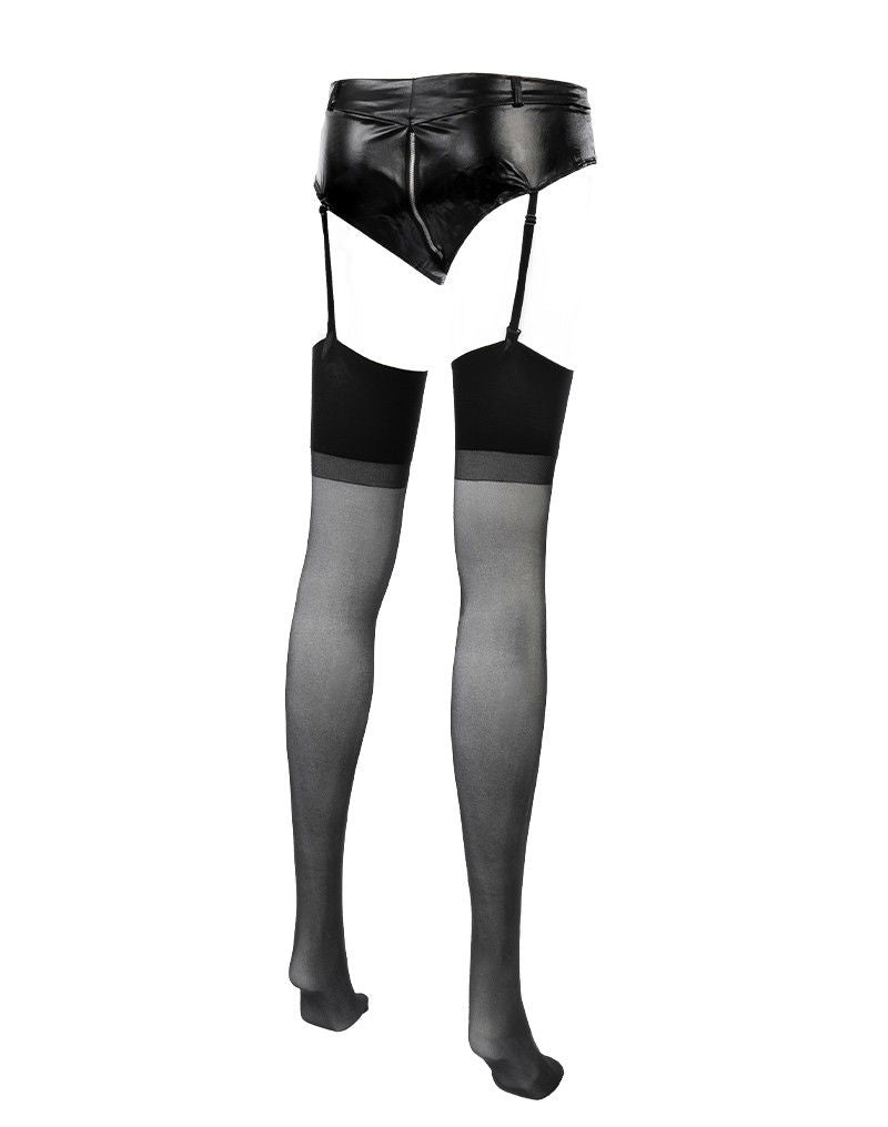 Amorable by Rimba - Broekje met Ritssluiting, Jarretels en Kousen - Zwart