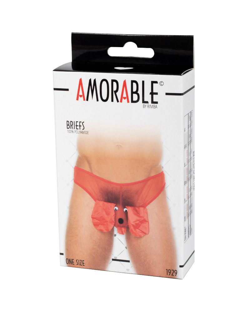 Amorable by Rimba - Doorzichtige string met hondenkop - One Size - Rood