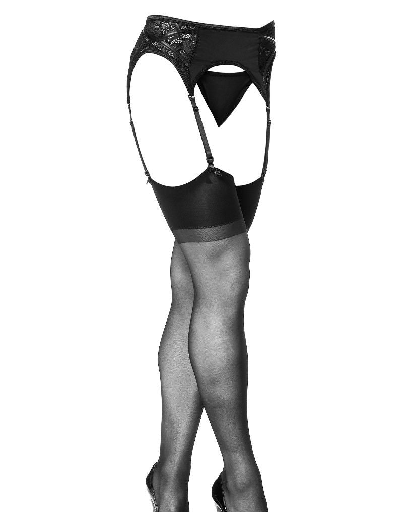 Amorable by Rimba - Jarretel met Slip en Kousen - One Size - Zwart