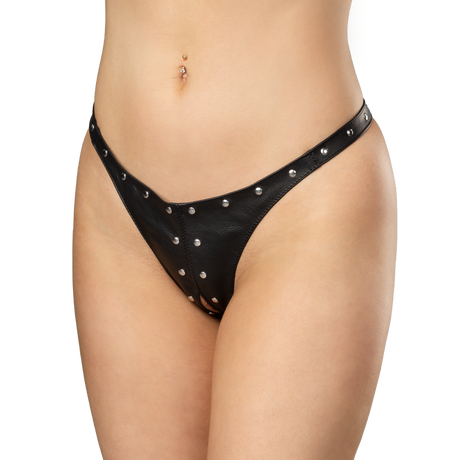 Rimba Bondage Play - Open Lederen String met Decoratie - Zwart