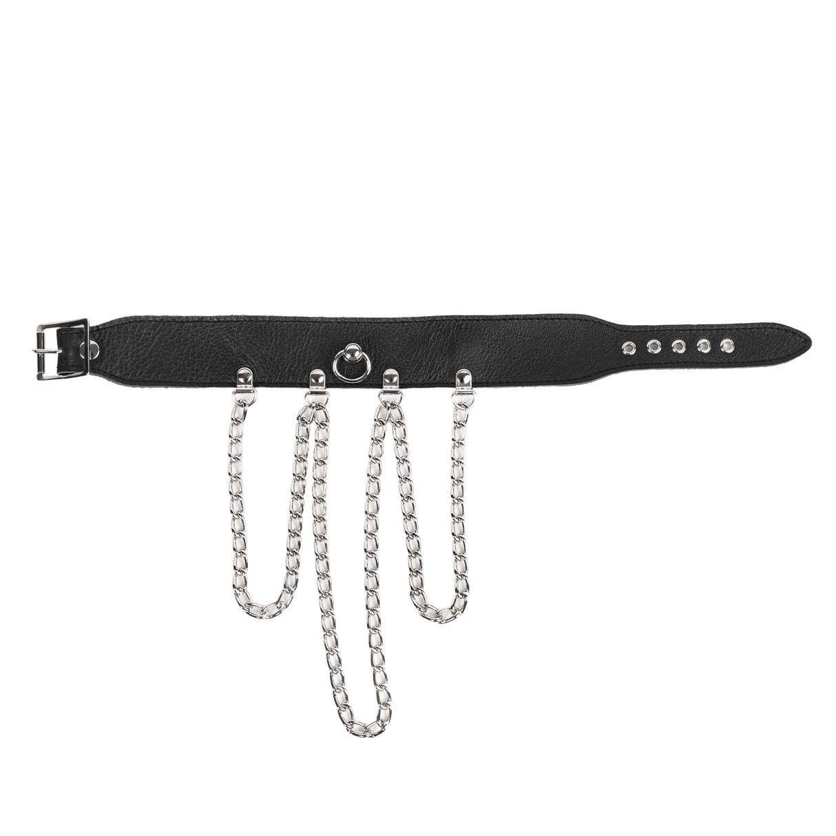 Rimba Bondage Play - Halsband met kettingen - Zwart & Zilver