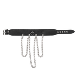 Rimba Bondage Play - Halsband met kettingen - Zwart & Zilver