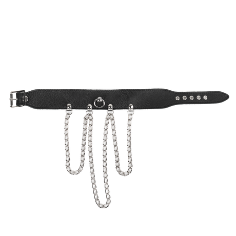 Rimba Bondage Play - Halsband met kettingen - Zwart & Zilver