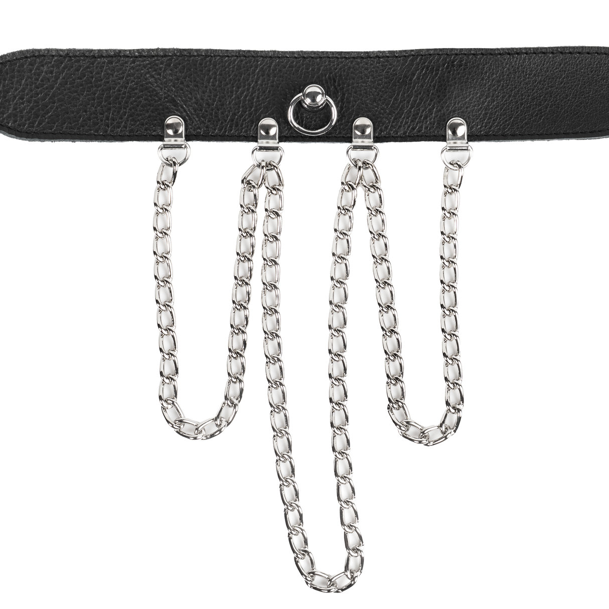 Rimba Bondage Play - Halsband met kettingen - Zwart & Zilver