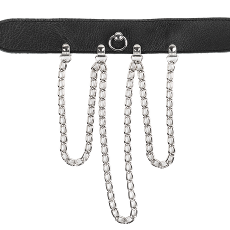 Rimba Bondage Play - Halsband met kettingen - Zwart & Zilver