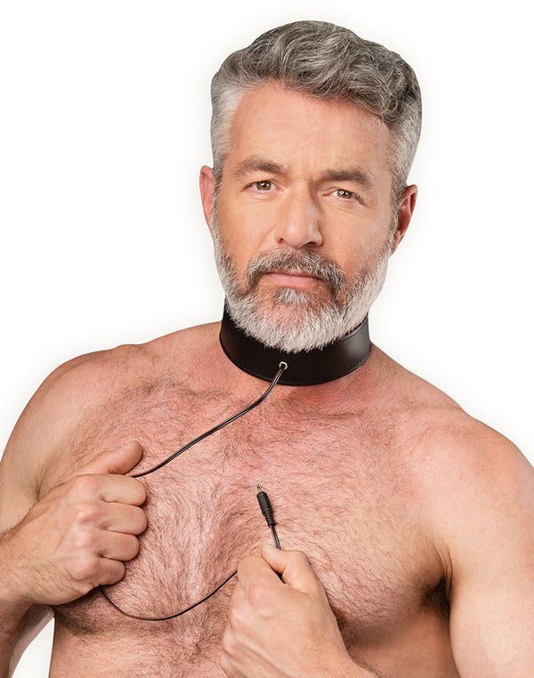 Rimba Bondage Play - Lederen Bipolaire Schokhalsband - Zwart