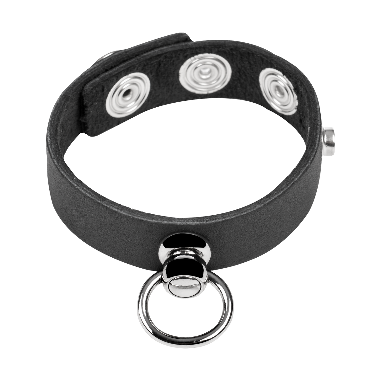 Rimba Bondage Play - Lederen Cockring met Metalen O-Ring - Zwart & Zilver