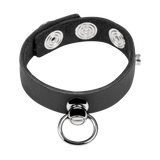 Rimba Bondage Play - Lederen Cockring met Metalen O-Ring - Zwart & Zilver