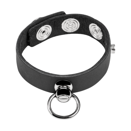 Rimba Bondage Play - Lederen Cockring met Metalen O-Ring - Zwart & Zilver
