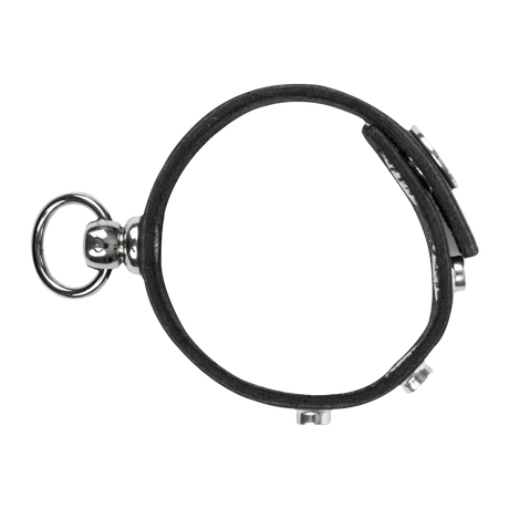 Rimba Bondage Play - Lederen Cockring met Metalen O-Ring - Zwart & Zilver