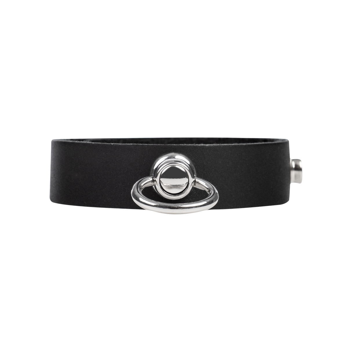 Rimba Bondage Play - Lederen Cockring met Metalen O-Ring - Zwart & Zilver