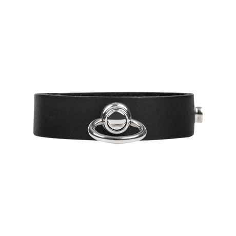 Rimba Bondage Play - Lederen Cockring met Metalen O-Ring - Zwart & Zilver