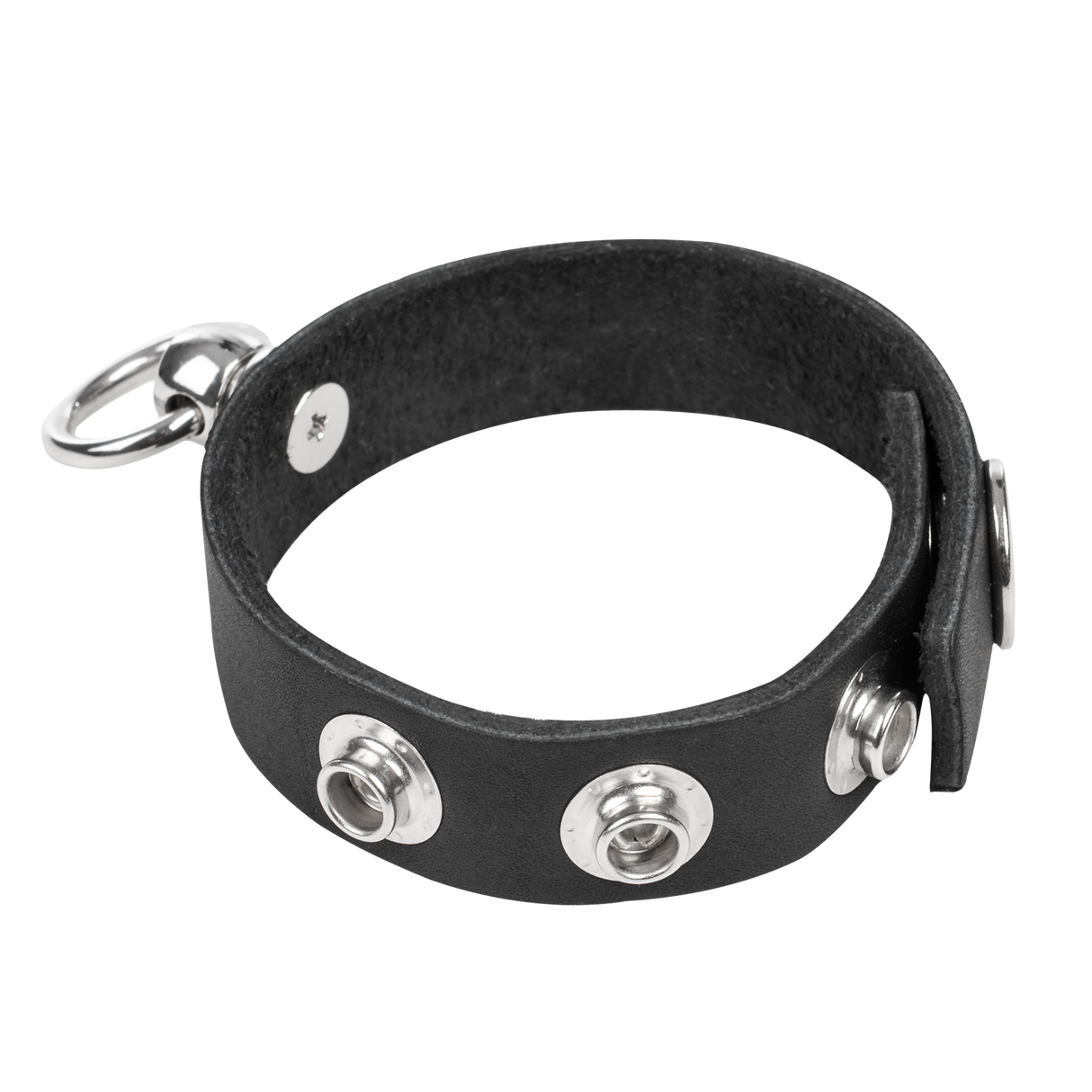 Rimba Bondage Play - Lederen Cockring met Metalen O-Ring - Zwart & Zilver