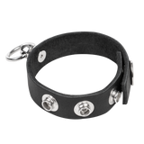 Rimba Bondage Play - Lederen Cockring met Metalen O-Ring - Zwart & Zilver