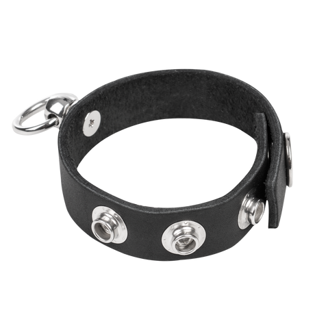 Rimba Bondage Play - Lederen Cockring met Metalen O-Ring - Zwart & Zilver