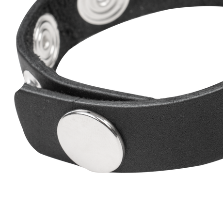 Rimba Bondage Play - Lederen Cockring met Metalen O-Ring - Zwart & Zilver