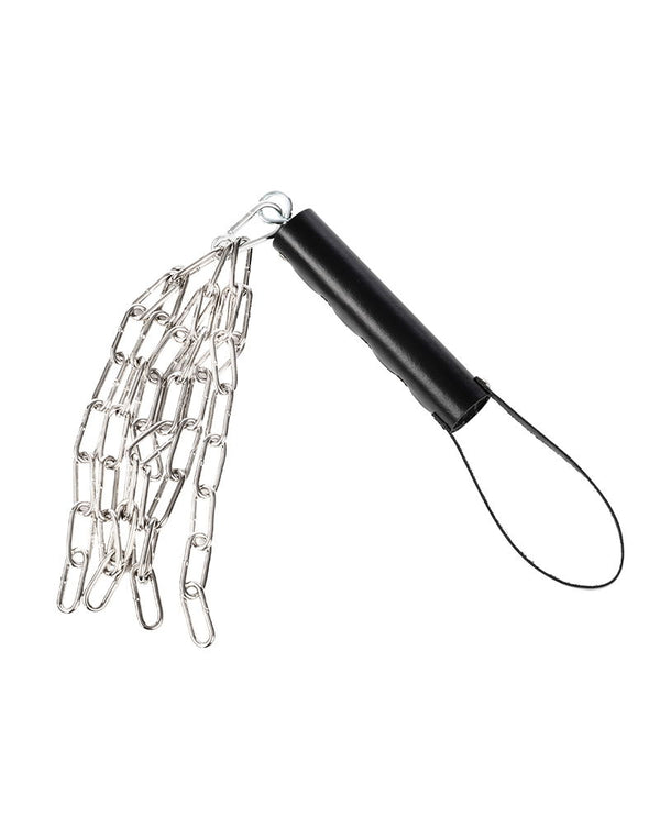 Rimba Bondage Play - Lederen Zweep met Metalen Ketting - Zwart & Zilver