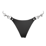 Rimba Bondage Play - Lederen string met afneembare kettingen - Zwart & Zilver