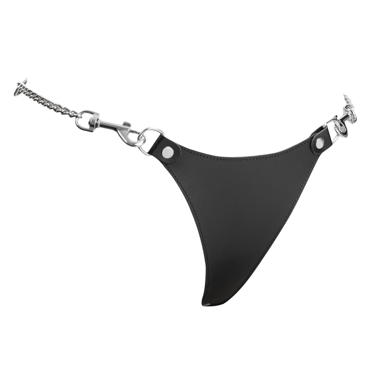 Rimba Bondage Play - Lederen string met afneembare kettingen - Zwart & Zilver