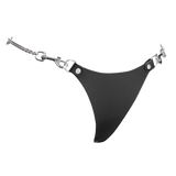 Rimba Bondage Play - Lederen string met afneembare kettingen - Zwart & Zilver