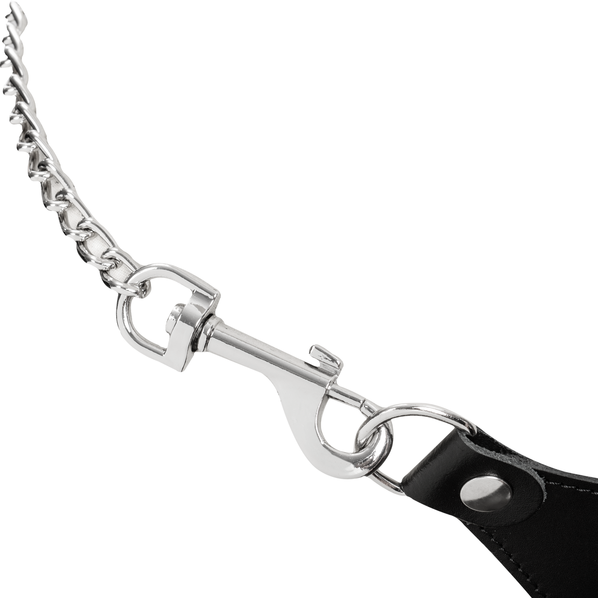 Rimba Bondage Play - Lederen string met afneembare kettingen - Zwart & Zilver