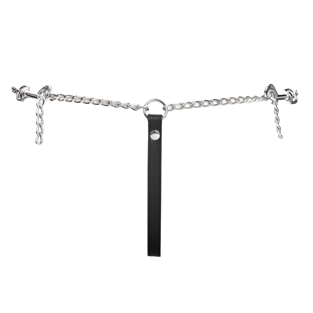 Rimba Bondage Play - Lederen string met afneembare kettingen - Zwart & Zilver