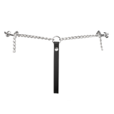 Rimba Bondage Play - Lederen string met afneembare kettingen - Zwart & Zilver