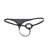 Rimba Bondage Play - Lederen Herenstring met Cockringen - Zwart