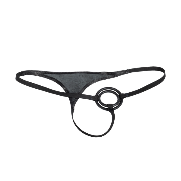 Rimba Bondage Play - Lederen Herenstring met Cockringen - Zwart