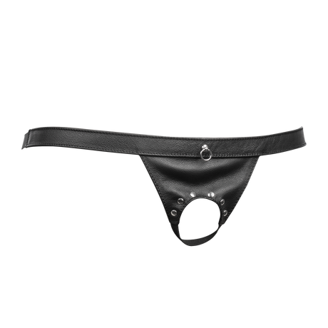 Rimba Bondage Play - Lederen Open Slip voor Heren - Zwart