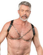 Rimba Bondage Play - Lederen Borstharnas met Kettingen - Zwart & Zilver