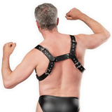Rimba Bondage Play - Luxe Lederen Borstharnas met Zakken - Zwart