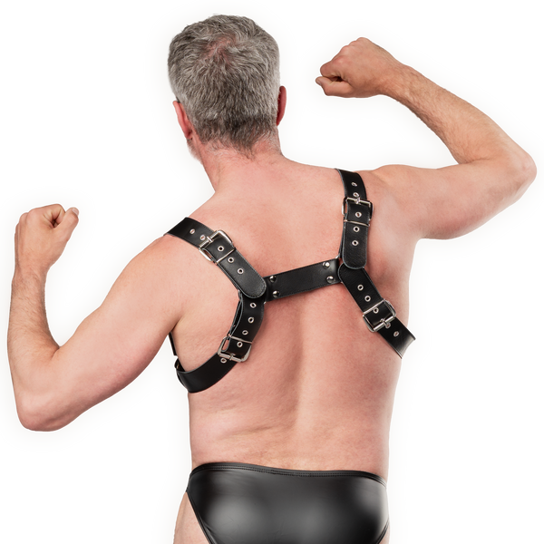 Rimba Bondage Play - Luxe Lederen Borstharnas met Zakken - Zwart