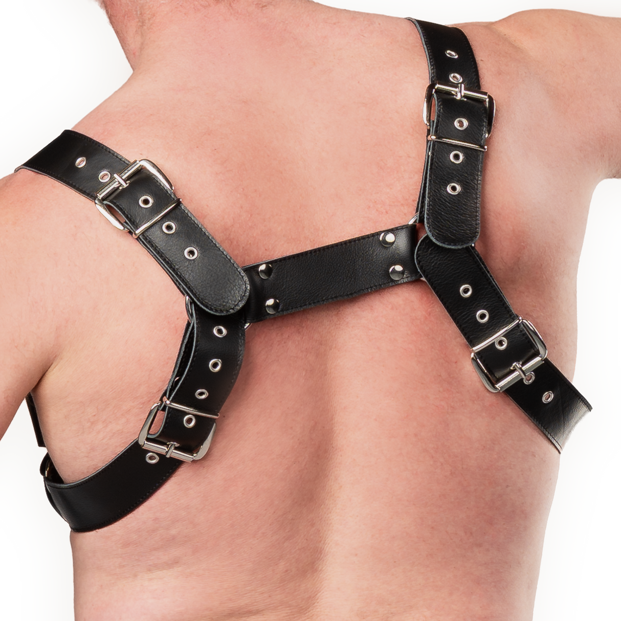 Rimba Bondage Play - Luxe Lederen Borstharnas met Zakken - Zwart