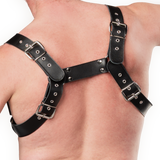 Rimba Bondage Play - Luxe Lederen Borstharnas met Zakken - Zwart