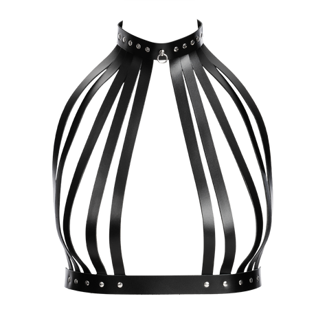 Rimba Bondage Play - Lederen Borstharnas met Halsband - Zwart