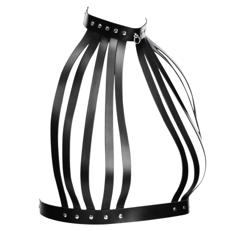 Rimba Bondage Play - Lederen Borstharnas met Halsband - Zwart