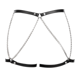 Rimba Bondage Play - Lederen Bondage Harnas met Metalen Kettingen - Zwart & Zilver