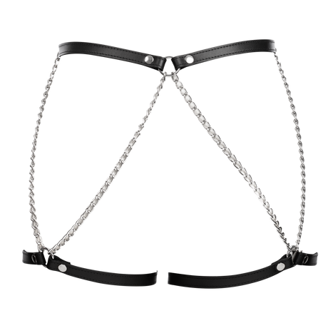 Rimba Bondage Play - Lederen Bondage Harnas met Metalen Kettingen - Zwart & Zilver