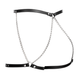 Rimba Bondage Play - Lederen Bondage Harnas met Metalen Kettingen - Zwart & Zilver