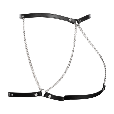 Rimba Bondage Play - Lederen Bondage Harnas met Metalen Kettingen - Zwart & Zilver
