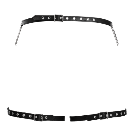 Rimba Bondage Play - Lederen Bondage Harnas met Metalen Kettingen - Zwart & Zilver