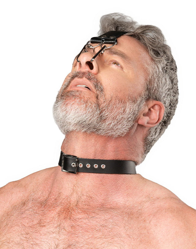 Rimba Bondage Play - Lederen Hoofdharnas met Neushaken - Zwart