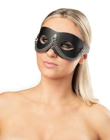 Rimba Bondage Play - Lederen Masker met Kettingdecoratie - Zwart & Zilver
