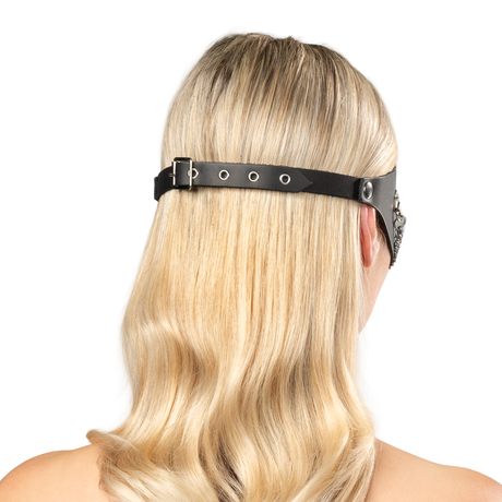 Rimba Bondage Play - Lederen Masker met Kettingdecoratie - Zwart & Zilver
