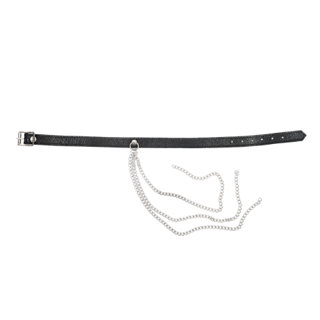Rimba Bondage Play - Lederen Halsband met Metalen Kettingen - Zwart & Zilver